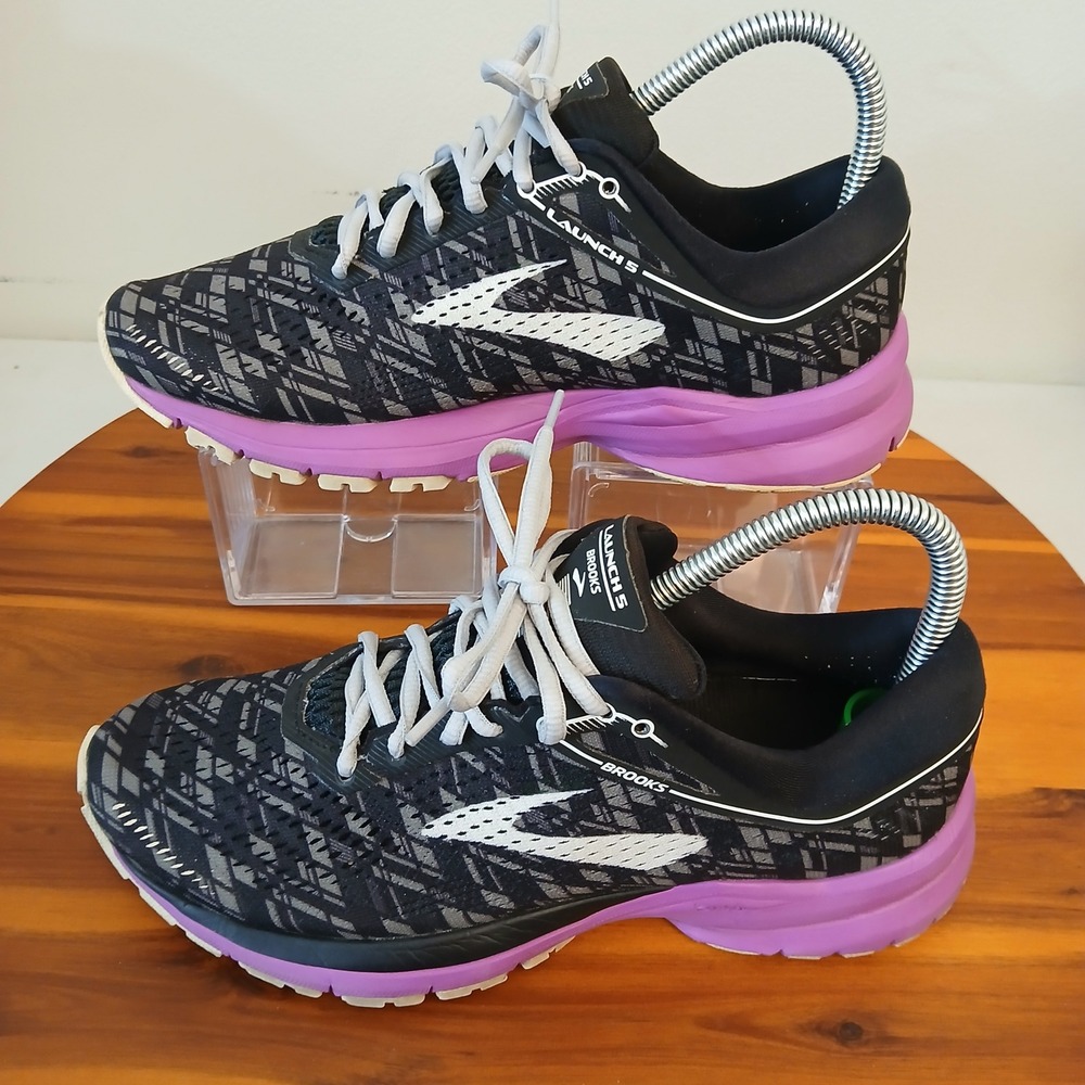 Brooks Launch 5 Running Shoes Womens 7 Black Purple Geometric 1202661B090
